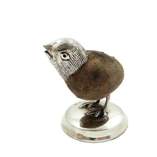 Antique Edwardian Sterling Silver Chick / Bird Pin Cushion 1909