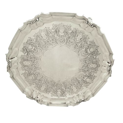 Antique Victorian Sterling Silver 10" Tray / Salver 1890