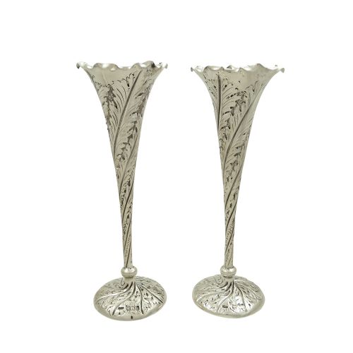 Pair of Antique Victorian Sterling Silver 9 1/2" Vases 1896