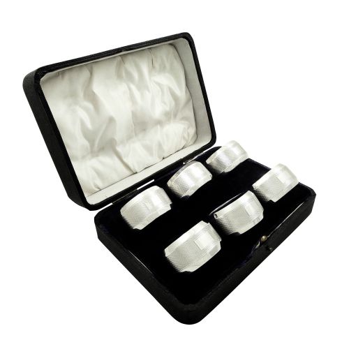 Set of 6 Antique Sterling Silver Napkin Rings in Case 1931