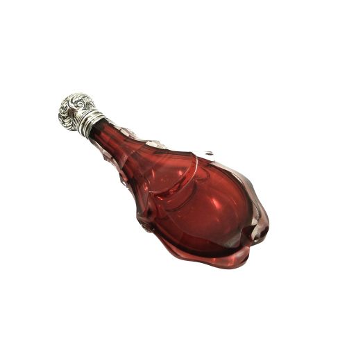Antique Silver & Cranberry Glass Perfume / Scent Bottle C1880
