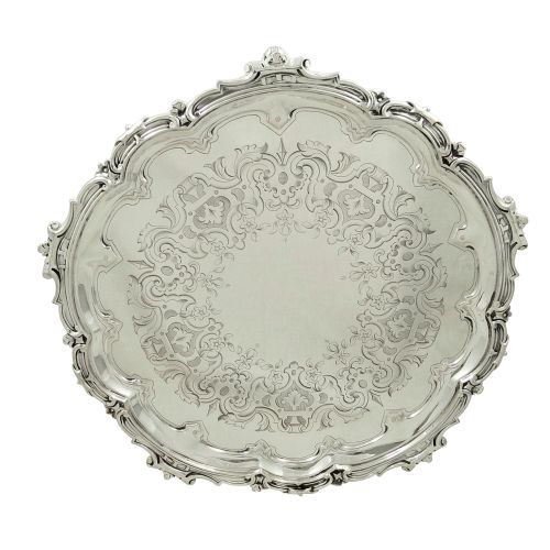 Antique Victorian Sterling Silver 12" Tray / Salver 1877