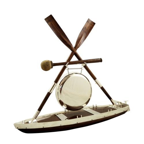 Antique Victorian Oak & Silver Plated Boat Dinner Gong C1885