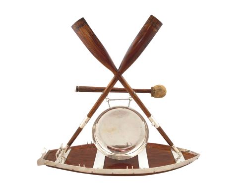 fig 1. Antique Victorian Oak & Silver Plated Boat Dinner Gong c1885
