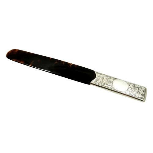 Antique Edwardian Sterling Silver & Tortoiseshell Page Turner / Paper Knife 1905