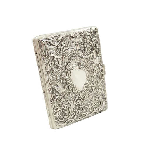 Antique Victorian Sterling Silver Card Case 1897 - Birds and Snakes