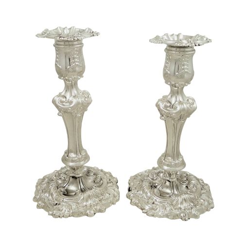 Pair of Antique Georgian Sterling Silver 8" Candlesticks 1814