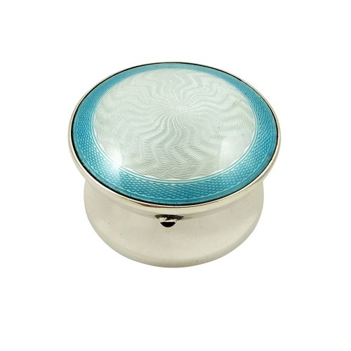 Antique Sterling Silver & Blue Guilloche Enamel Trinket Box 1911