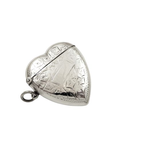 Antique Edwardian Sterling Silver Heart Vesta Case 1906