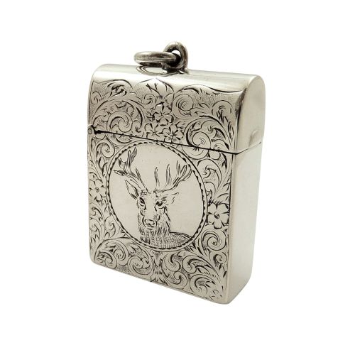 Antique Victorian Sterling Silver 'Stag' Vesta Case 1884