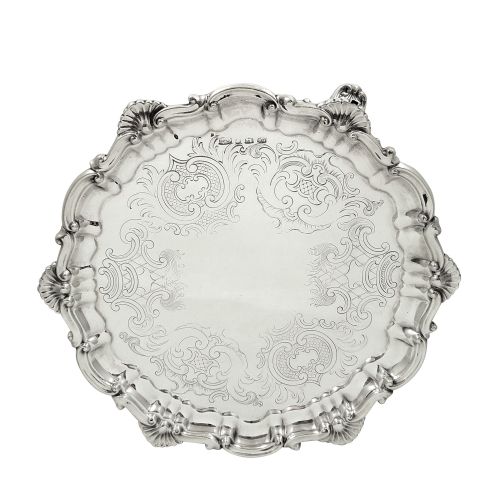 Antique Early Victorian Sterling Silver 7" Tray 1846