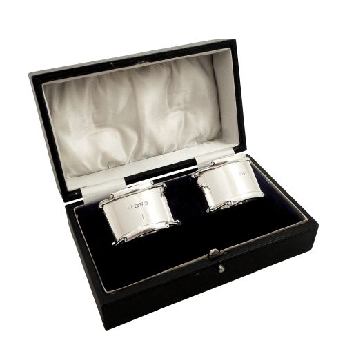 Pair of Antique Sterling Silver Napkin Rings in Case 1912