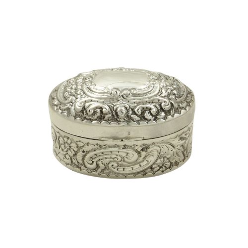 Antique Victorian Sterling Silver Oval Trinket Box 1893