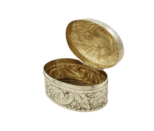 fig 1. Antique Victorian Sterling Silver Oval Trinket Box 1893