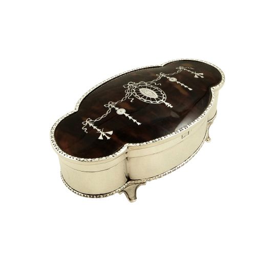 Antique Edwardian Sterling Silver & Tortoiseshell 7" Trinket Box 1910