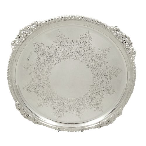 Antique Victorian Sterling Silver 10" Tray / Salver 1890