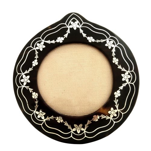Antique Tortoiseshell with Inlaid Silver Pique Photo Frame C1900