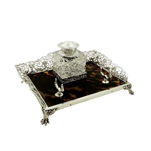 Antique Victorian Sterling Silver & Tortoiseshell Inkstand 1899