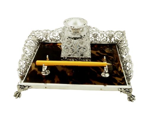 fig 1. Antique Victorian Sterling Silver & Tortoiseshell Inkstand 1899
