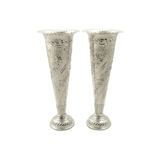 Pair of Antique Victorian Sterling Silver 6 1/2" Vases 1896