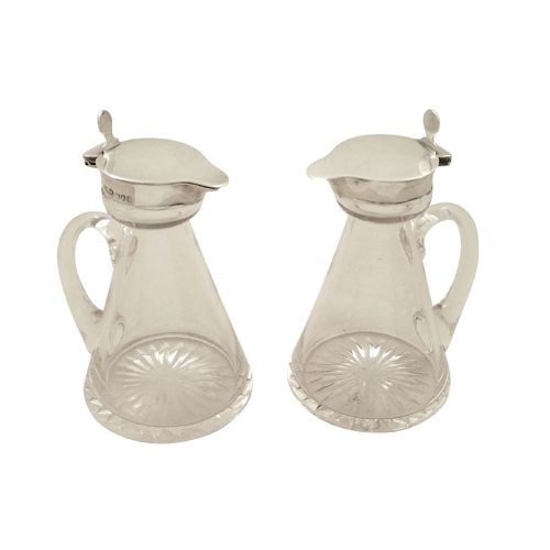 Pair of Antique Edwardian Sterling Silver &  Glass Whisky Noggins / Jugs - Asprey 1906