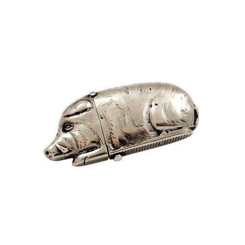 Antique Victorian Sterling Silver Boar / Wild Pig Vesta 1885