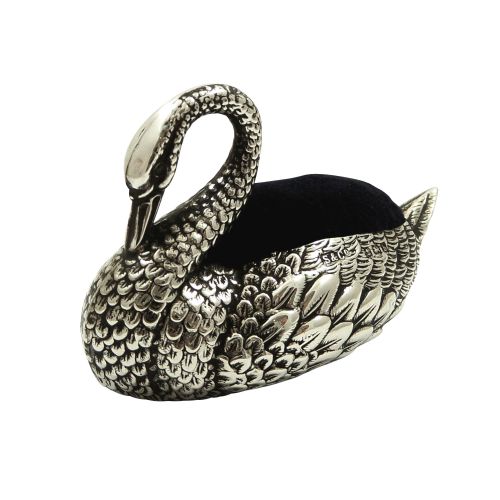 Antique Edwardian Sterling Silver Swan Pin Cushion 1907