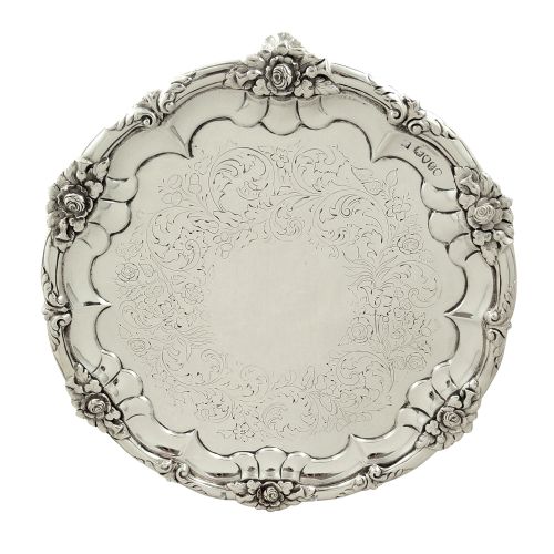 Antique Early Victorian Sterling Silver 10" Tray / Salver 1844