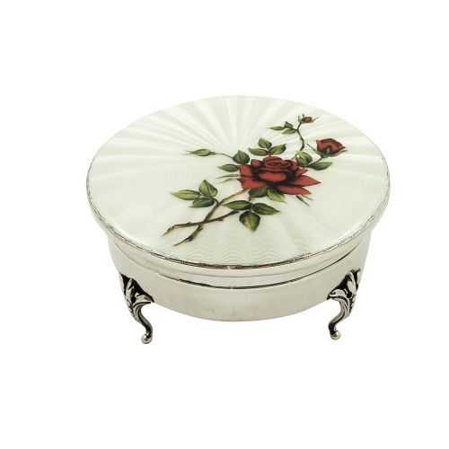 Antique Sterling Silver & Enamel 'Rose' Trinket Box 1921