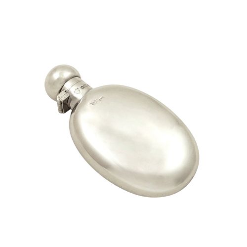 Antique Edwardian Sterling Silver 4" Hip Flask 1905