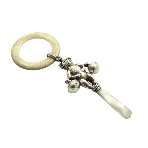 Antique Sterling Silver 'Teddy / Bear ' Baby Rattle 1933
