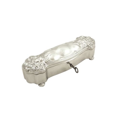 Antique Edwardian Sterling Silver Trinket Box with Key 1901