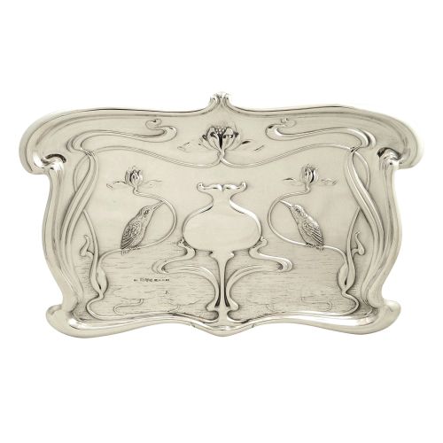 Antique Art Nouveau Sterling Silver Kingfisher Bird Dressing Tray 1903