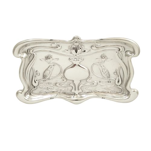 Antique Art Nouveau Sterling Silver Kingfisher Bird Pin Tray 1903