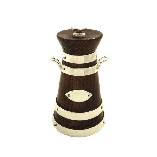 Antique Victorian Oak & Silver Plated 'Milk Churn' Pepper Mill / Pot C1890