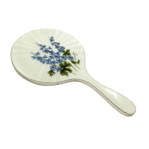 Vintage Sterling Silver & Hand Painted Enamel Forget Me Nots Mirror 1959