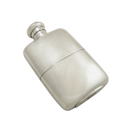 Antique Sterling Silver 5" Hip Flask with Cup 1924