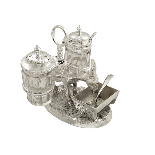 Antique Victorian Silver Plated Donkey Cruet Set 1869