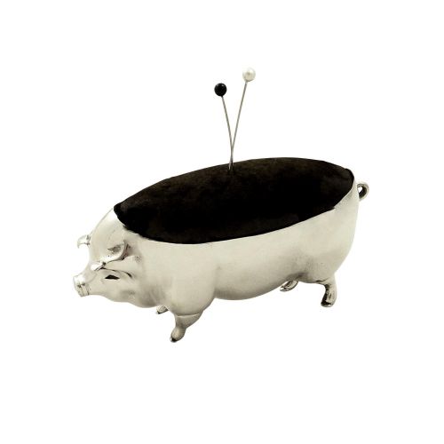 Large Antique Edwardian Sterling Silver Pig Pin Cushion 1903