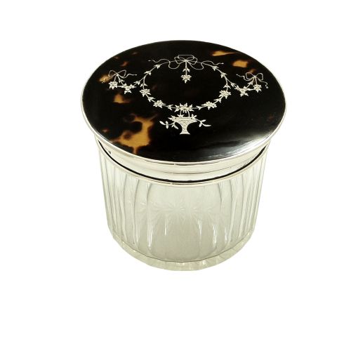 Antique Sterling Silver & Tortoiseshell Vanity Jar 1927