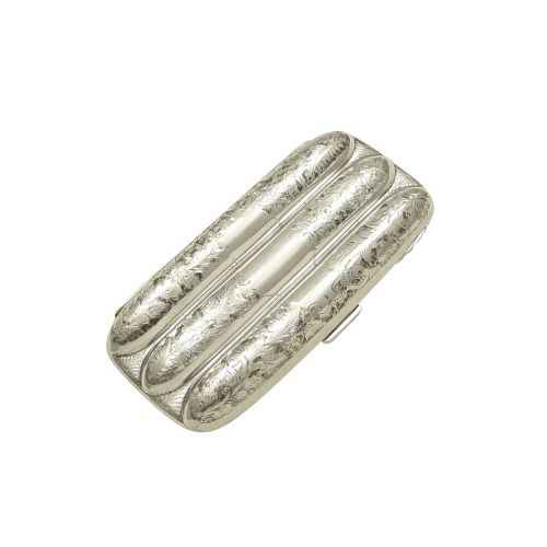 Antique Edwardian Sterling Silver 3 Tube Cigar Case 1906