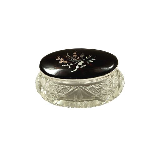 Antique Sterling Silver & Tortoiseshell Oval Jar 1925
