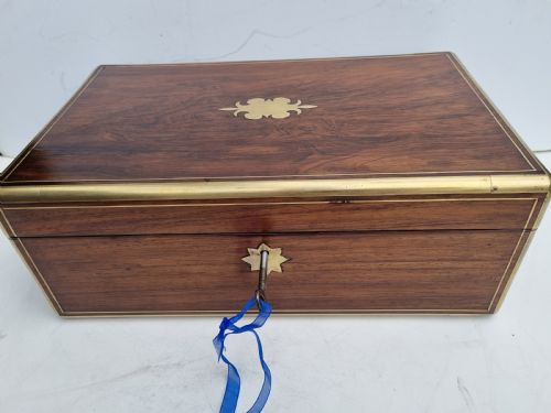 REGENCY ROSEWOOD BRASS BOUND WRITING BOX 40CM IN EXCELLENT CONDITION C1820 - ADDITIONAL PHOTO 8
