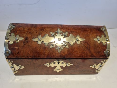 VICTORIAN WALNUT BRASS BOUND STATIONERY BOX C 1880 28CM IN EXCELLENT CONDITION - ADDITIONAL PHOTO 1