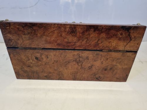 VICTORIAN WALNUT BRASS BOUND STATIONERY BOX C 1880 28CM IN EXCELLENT CONDITION - ADDITIONAL PHOTO 2