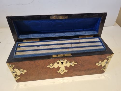 VICTORIAN WALNUT BRASS BOUND STATIONERY BOX C 1880 28CM IN EXCELLENT CONDITION - ADDITIONAL PHOTO 3