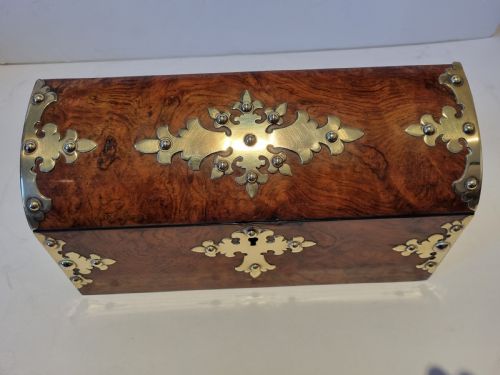 VICTORIAN WALNUT BRASS BOUND STATIONERY BOX C 1880 28CM IN EXCELLENT CONDITION - ADDITIONAL PHOTO 6