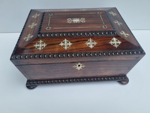 Regency Rosewood and Mother of Pearl Inlaid Sewing Box C 1830