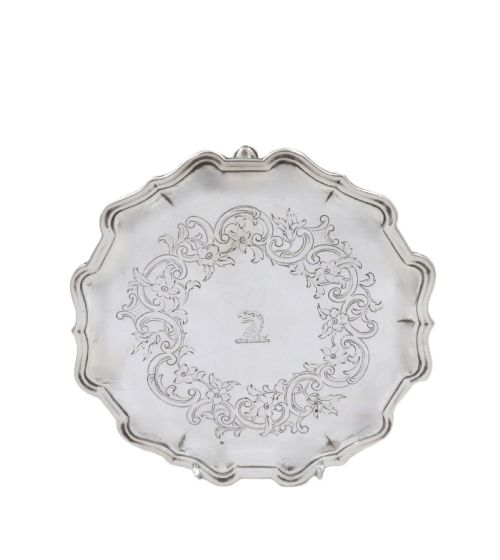 Antique Georgian Sterling Silver 6" Card Tray 1735