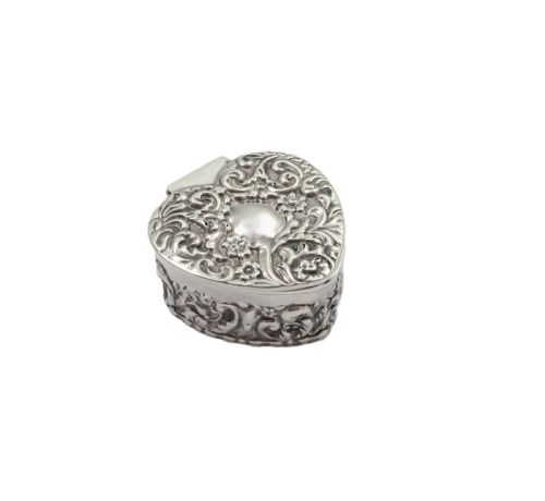 Antique Edwardian Sterling Silver 'Heart' Trinket Box 1910